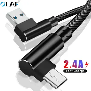 Адаптер USB-Micro USB с функцией быстрой зарядки, нейлоновый, штекер на 90, длина-1, 2, 3 метра, в ассортименте.