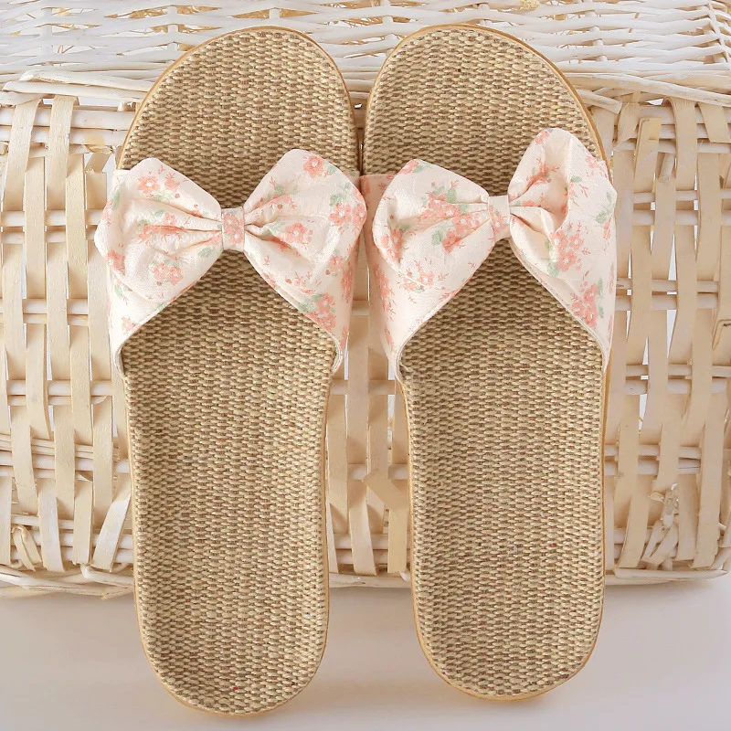 Шлепанцы Suihyung женские льняные повседневная домашняя обувь домашние тапочки с