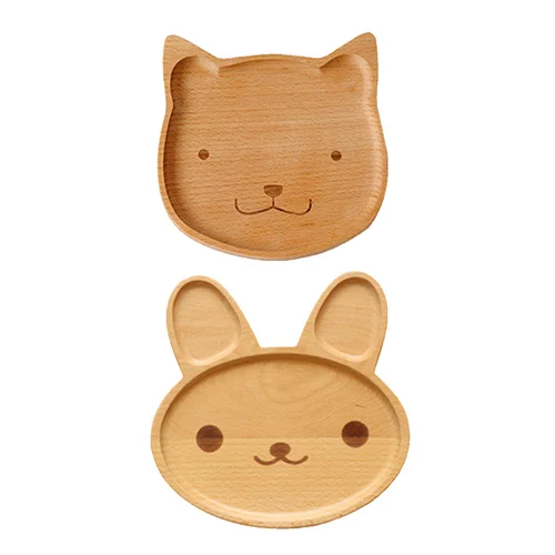 CatHappy Rabbit 2 шт./компл. деревянная коробка тарелки наборы Посуды Лоток для украшения детей фруктовые закуски десерт Еда ужин посуда аксессуары - Цвет: CatHappy Rabbit