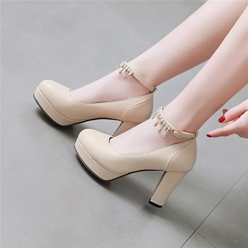 Женские туфли с ремешком на щиколотке YMECHIC 2019 стразы высоком блочном каблуке