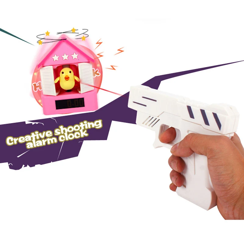Cuckoo Gadget Target Laser shoot gun alarm clock electronic desk Talking digital table watch snooze nixie funny for kids|gun clock|alarm clocknixie |