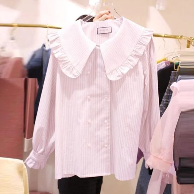 Blusas Mujer De Moda 2018 корейский Питер Пэн Для женщин рубашки женский с длинным рукавом