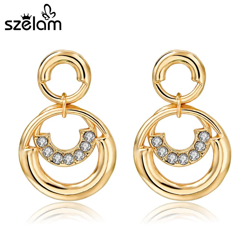 Szelam низкая бижутерия золотые двойные круглые серьги для женщин 2019 Роскошные с