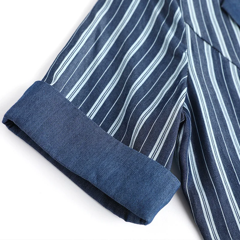 Полосатый костюм женский комплект из двух предметов V образным вырезом Ткань