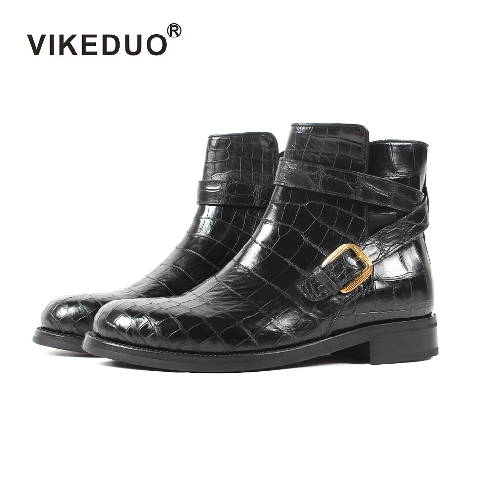 Vikeduo/Классические Мужские ботинки в стиле ретро из крокодиловой кожи ручной