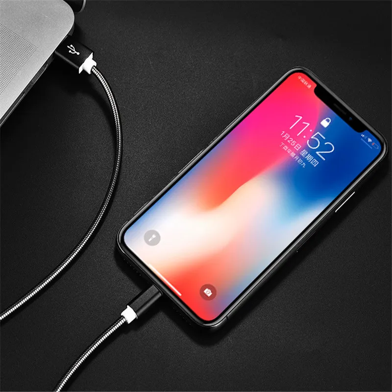 2.4A Быстрый 8pin type C mi cro USB кабель 1 м металлический пружинный кабель для передачи данных зарядное устройство для телефона для Xiaomi mi huawei samsung sony Iphone X Кабель
