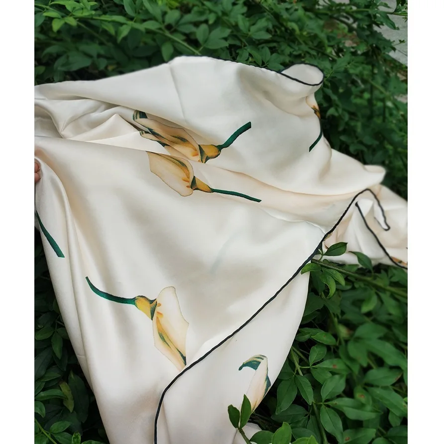 Уплотненный Калла печати длинный шелковый шарф для женщин 100% шелковые шарфы шаль