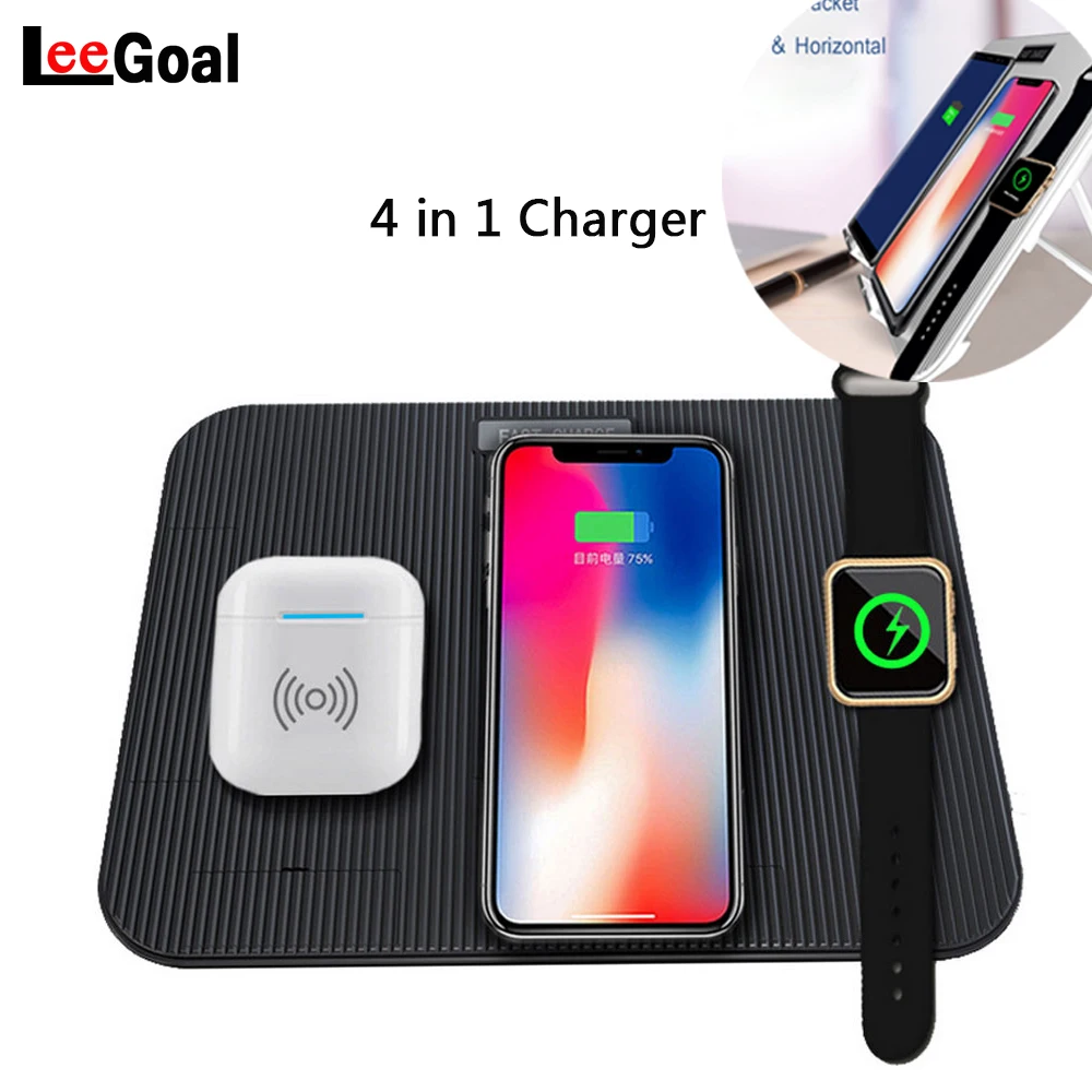Wireless Charger Stand Pad 4-IN-1 10w/7.5w Fast Station Docks for Apple iWatch+iPhone+Sumsung with Charging Case | Электроника