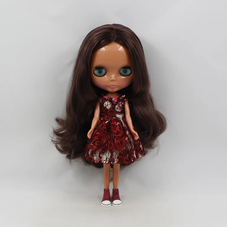 Кукла b8 Nude Blyth темно-коричневые волосы Заводская кукла из черной кожи модная
