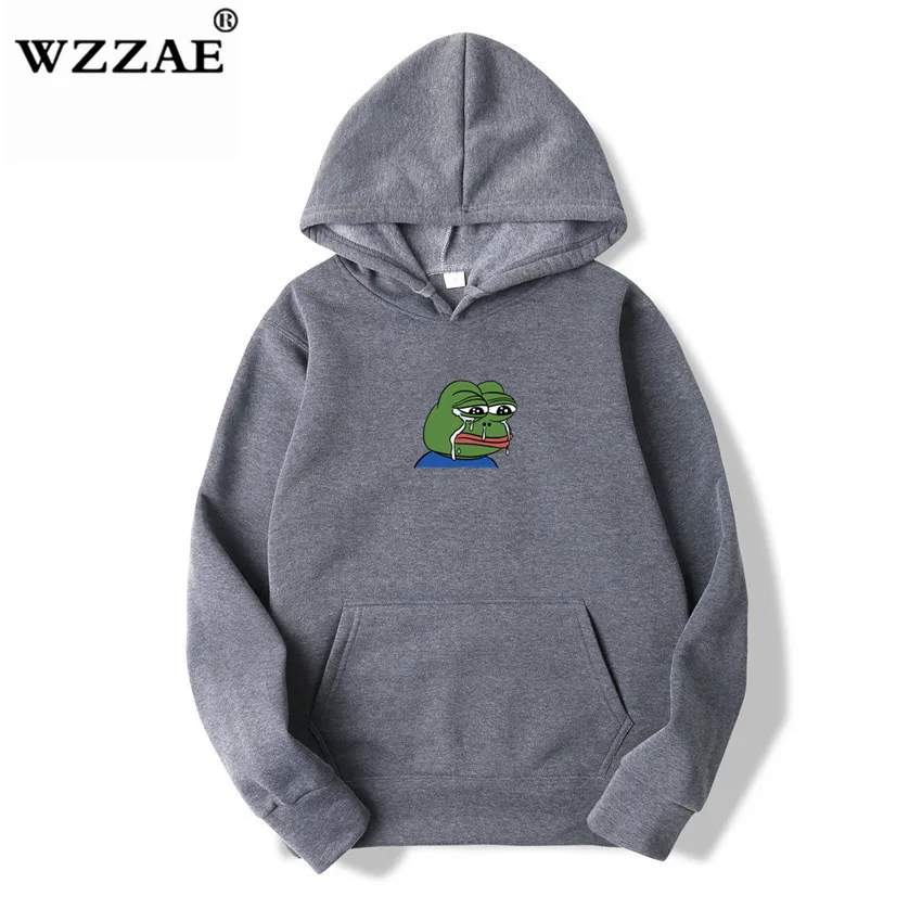 Dark Gray Толстовки с принтом Sad tearing frog для мужчин/женщин, толстовки с капюшоном, новинка, Харадзюку, хип-хоп толстовки, толстовка, Мужская японская толстовка с капюшоном - Цвет: Dark Gray