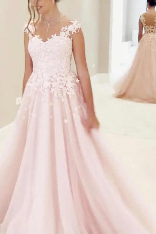 Pink Muslim Evening Dresses 2021 V-Neck A-Line Cap Sleeve Lace Tulle Islamic Dubai Saudi Arabic Long Gown Prom Dress | Свадьбы и