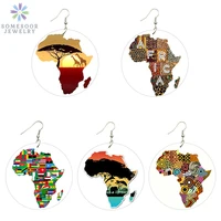 somesoor african map natural wood drop earrings jewelry united countries eco animal afro ethnic artistic painted women jewelry