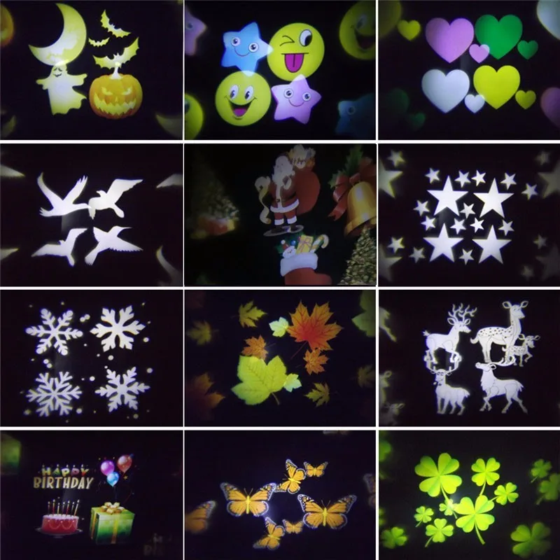 12 объектив сменный Красочный светодиодные Вращающийся лазерный проектор лампы