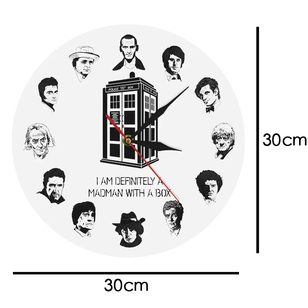 I AM DEFINITELY A MADMAN WITH BOX Time Police Box Inspired 12 Characters Modern Wall Clock Public Call Decorative Watch | Дом и сад