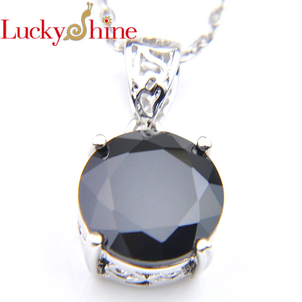 Модный Круглый черный оникс Luckyshine серебряный кристалл фианит свадебные подвески