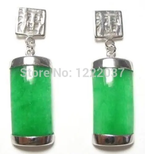 

NEW GREEN jade 925 SILVER FORTUNE POST EARRINGS