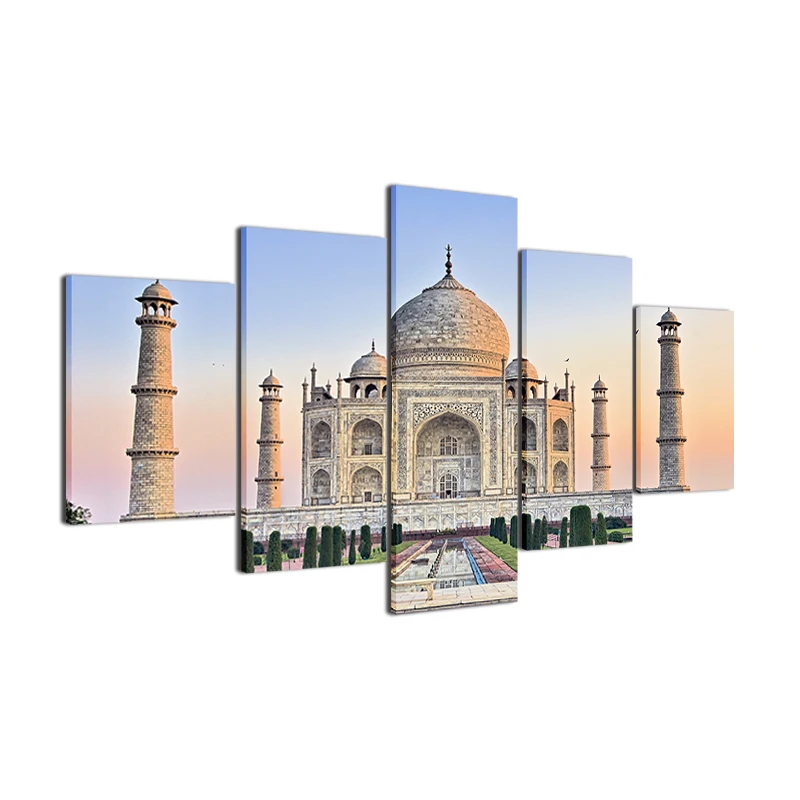 

Framed Abstract Modern Home Decoration Canvas Print 5 Panel India Taj Mahal Painting Wall Art For Living Room Modular Picture