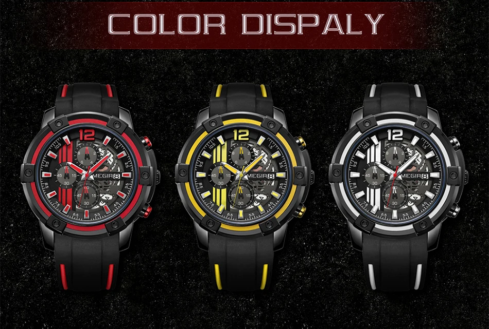 Relojes MEGIR часы для мужчин Роскошный хронограф силиконовые водонепроницаемый спортивный костюм в стиле милитари s часы Аналоговые Кварцевые Relogio Masculino