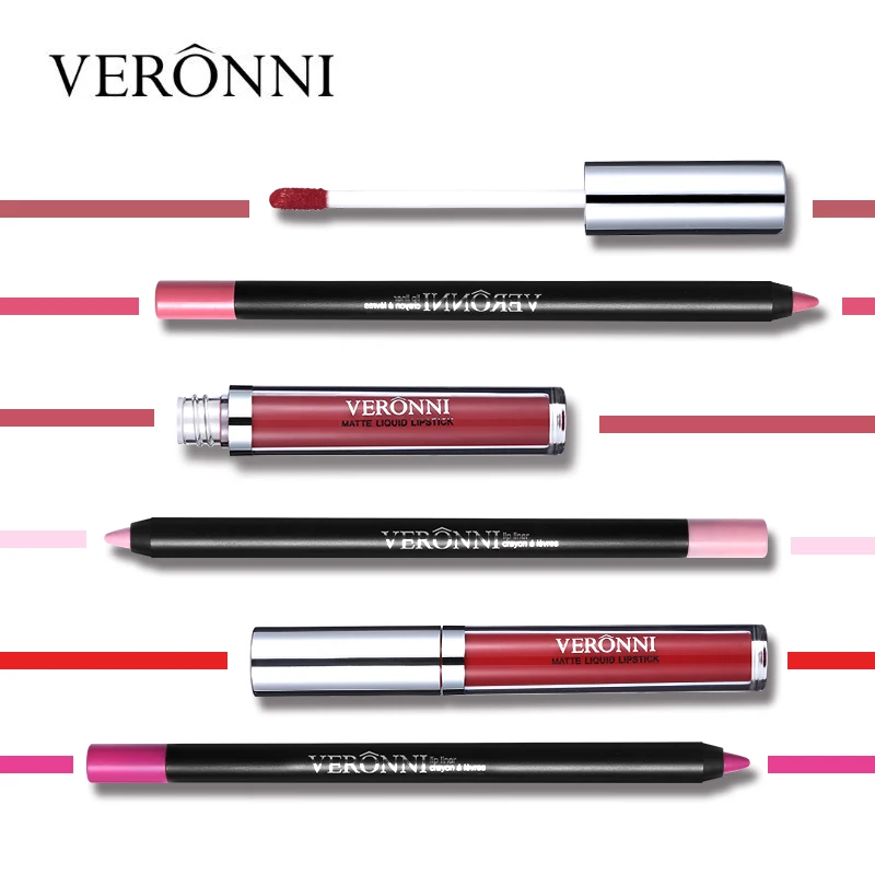 VERONNI бренд 13 цветов Блеск для губ Lipliner макияж наборы Batom телесный бархат Пигмент Блеск для губ Карандаш палочки Водонепроницаемый косметический набор
