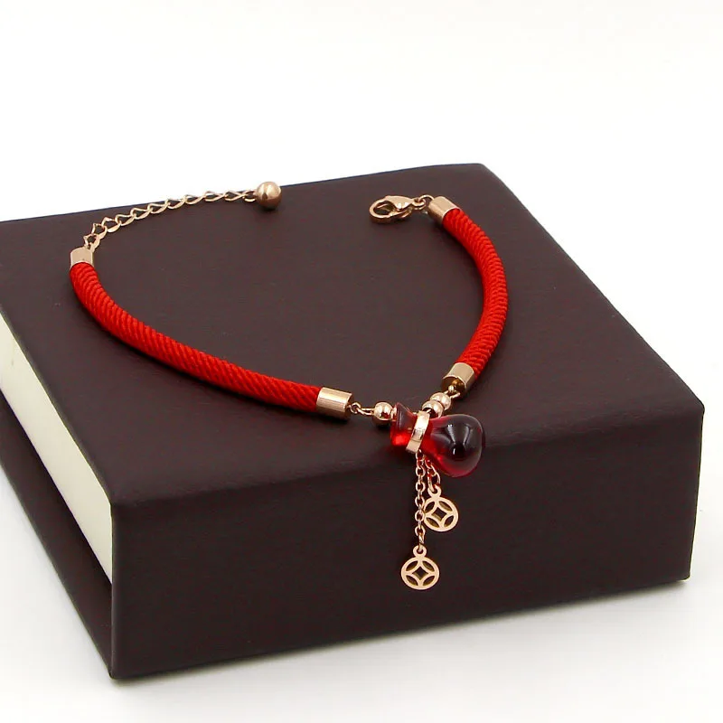 

Hot Sale Lucky Red Bag Red Rope Rose Gold Color Stainless Steel Bracelets