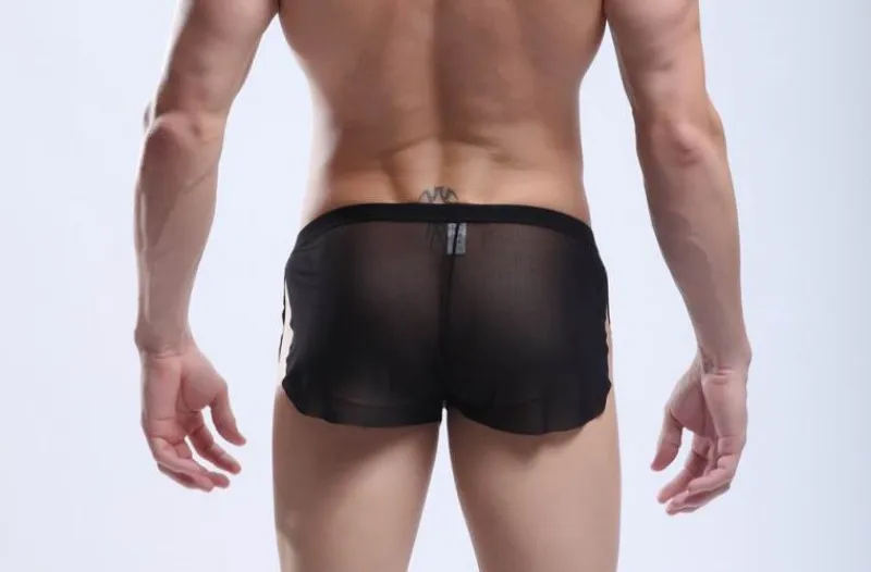 Модные мужские однотонные шорты для отдыха, мужские трусы, пижама hombre, ультра-тонкие прозрачные домашние свободные сетчатые сексуальные трусы, одежда для геев