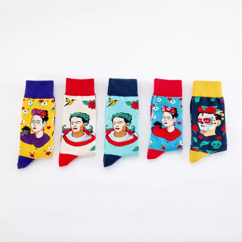 Модные мужские забавные носки новый стиль чёсаные хлопковые с цветами и птицами