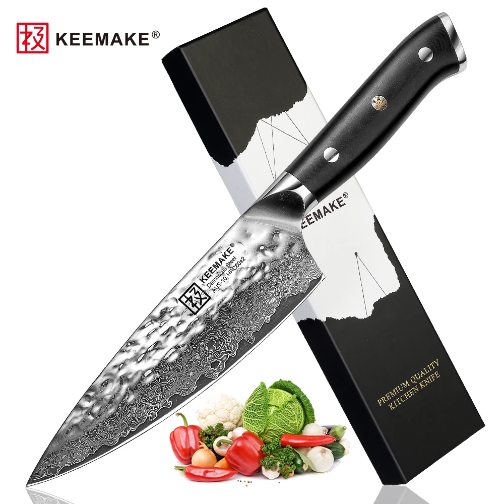 SUNNECKO 6.5" Damascus Chef Knife Japanese AUS-10 Core Steel Hammer Blade Razor Sharp Kitchen Knives Meat Vegetable Slicing Cut | Дом и