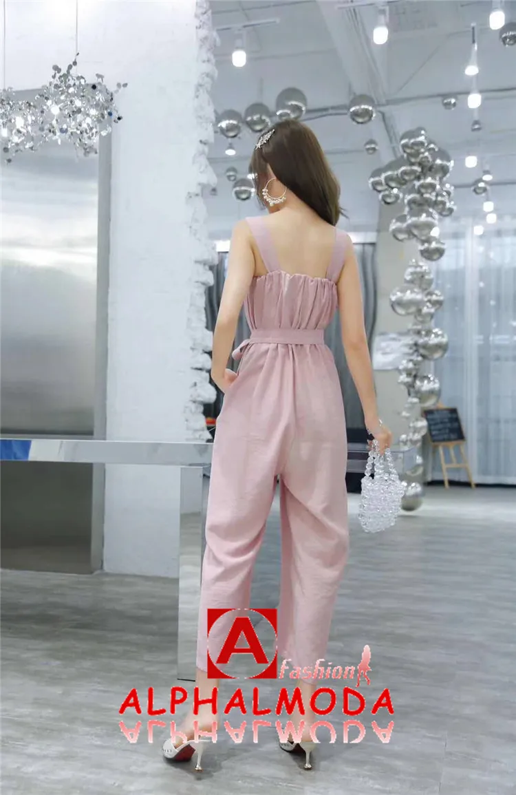 ALPHALMODA хлопковый комбинезон Для женщин Slim Fit высокое пояса прямого кроя без рукавов Повседневное Летняя одежда