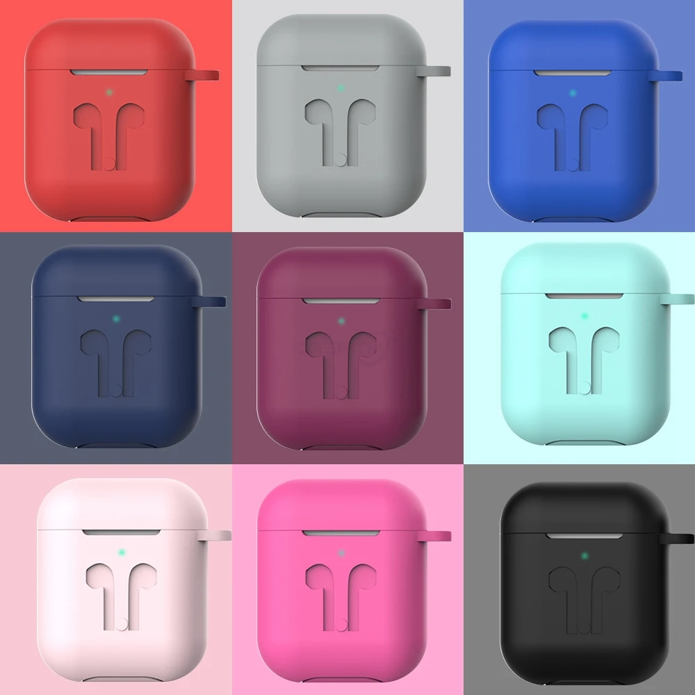 Новинка силиконовый чехол для наушников Bluetooth Apple Airpods Чехол черный розовый синий