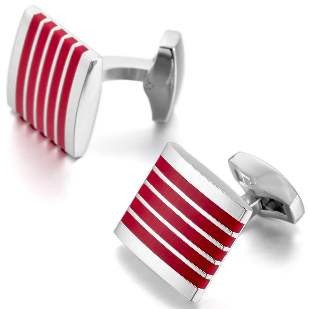 

High Quality luxury Men's 2 PCS Rhodium Plated Resin Cufflinks Striped Square Shirt Wedding Business 1 Pair Set Free Shipping