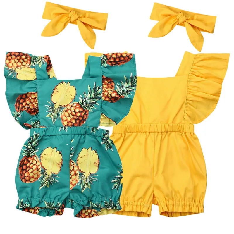 

Baby Bodysuit Newborn Infant Baby Girl Headband Jumpsuit Outfit Sunsuit Clothes 2PCS Baby Girl Clothes Cotton O-neck New