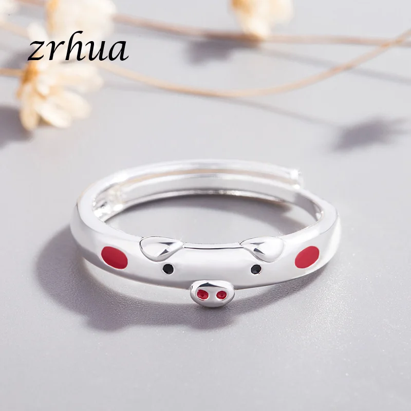 red ZRHUA, высокое качество, 925 серебряные кольца, поросенок, милый палец, анилло для женщин и девушек,, вечерние ювелирные изделия, новинка, Женский Анель - Цвет основного камня: red