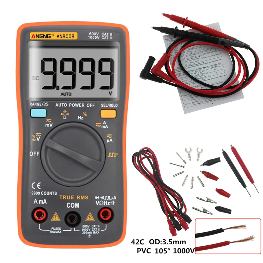 Цифровой мультиметр AN8008 True RMS с ЖК-дисплеем 9999 отсчетов квадратная волна