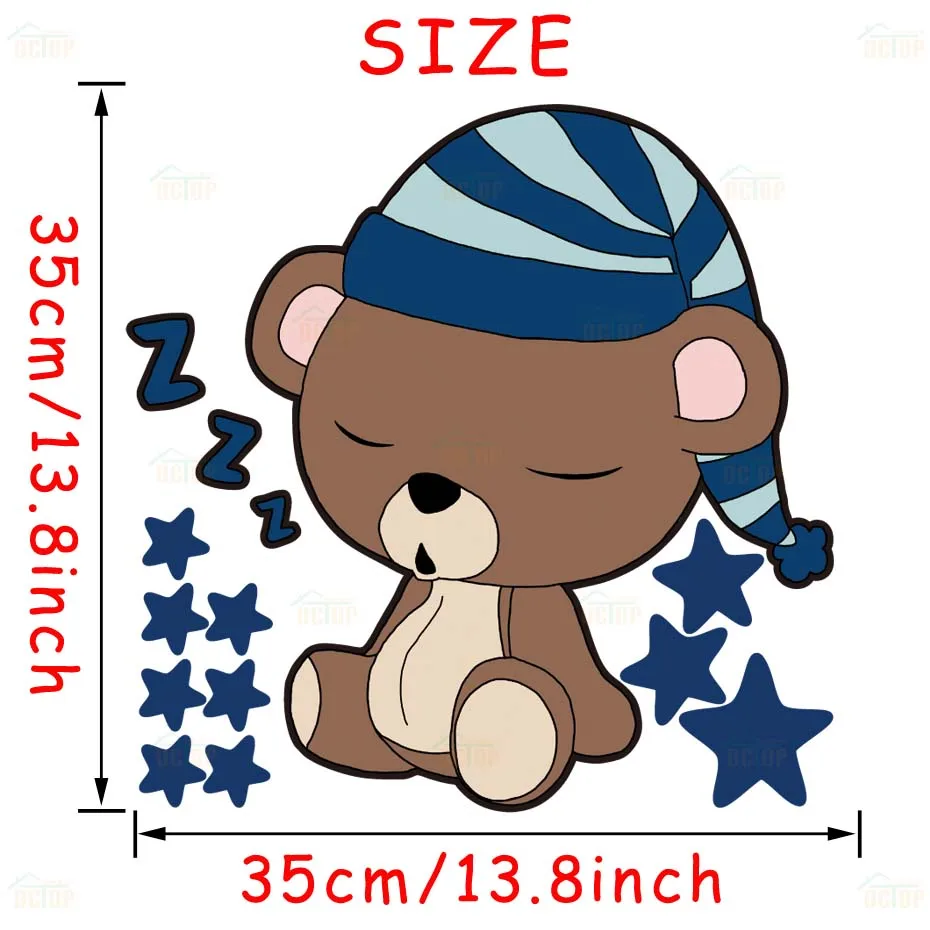 FCS8443 Cute Quite Sleep Bear with Stars Wall Decals Children's Kids Cartoon DIY Art Vinyls Stickers Bedroom Home Decor Mural Wallpaper - Цвет: FCS8443