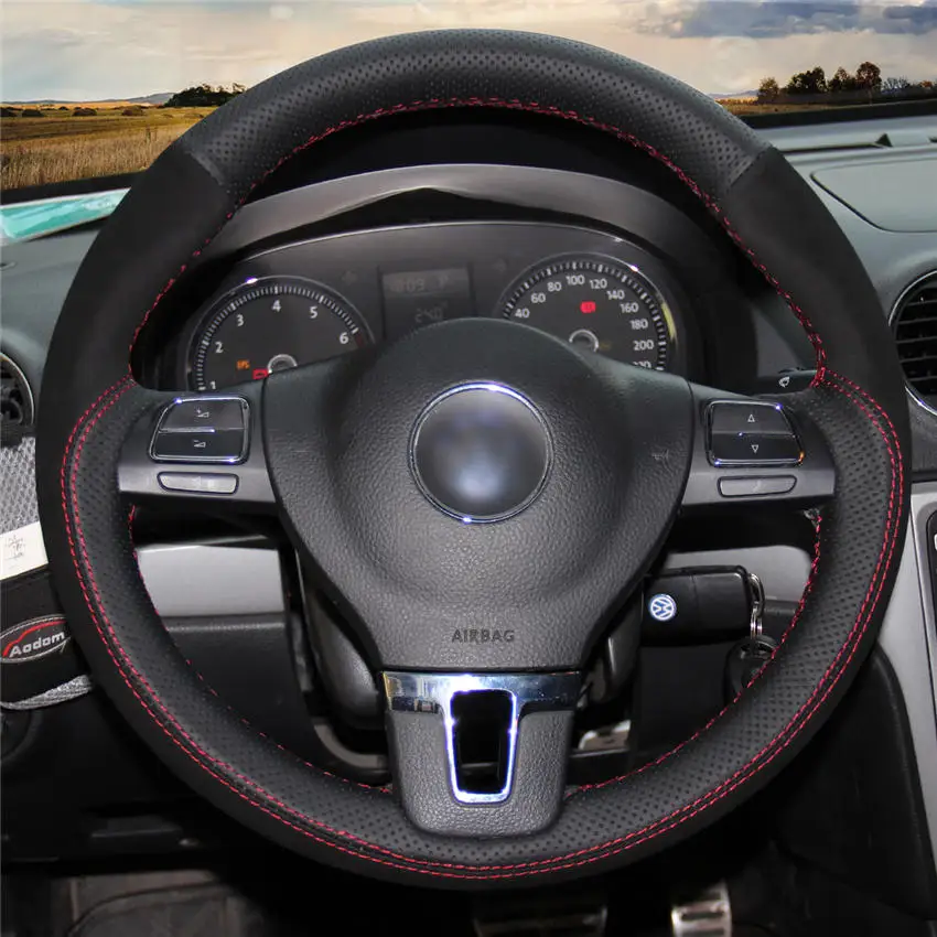 Style-01 MEWANT черный кожаный черный замшевый чехол на руль для Volkswagen VW Gol Tiguan Passat B7 Passat CC Touran Jetta Mk6 - Название цвета: Style-01