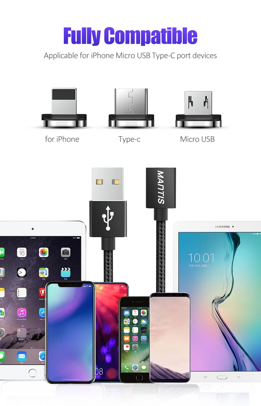 MANTIS Micro USB Магнитный кабель usb type C кабель для зарядки мобильных телефонов type-C USB-C кабель для iPhone huawei samsung Xiaomi 3A