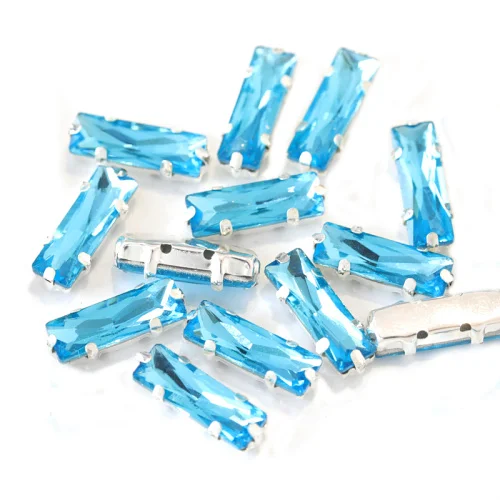 Aquamarine 5X15 мм, 20 шт., высокое качество, прямоугольные стеклянные стразы, Пришивные, с серебряными когтями, пришивные стразы для свадебного платья B1058 - Цвет: Aquamarine