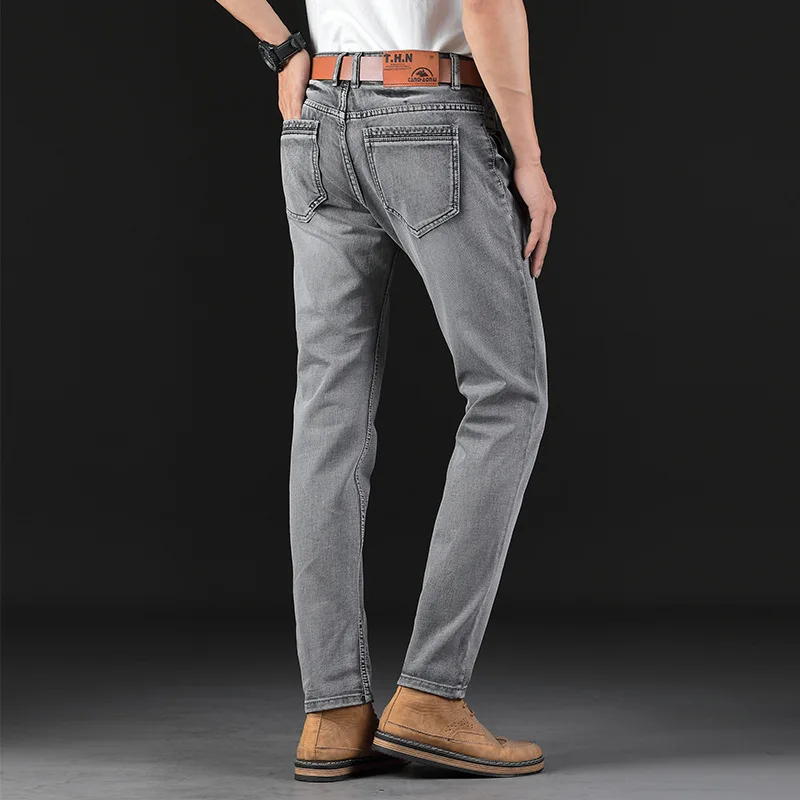 Men Jeans Brand New Quality Cotton Skinny Straight Solid Color Casual Zipper Male Slim Gray Pants Biker | Мужская одежда