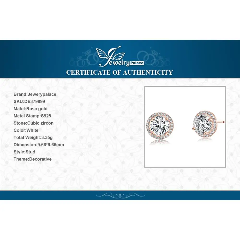 

JewelryPalace CZ Stud Earrings Rose Gold 925 Sterling Silver Earrings For Women Girls Korean Earrings Fashion Jewelry 2021