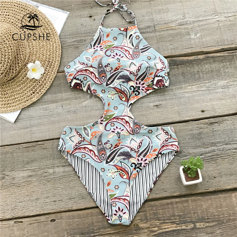 CUPSHE тропический рай Реверсивный Холтер цельный купальник женский Вырез Монокини
