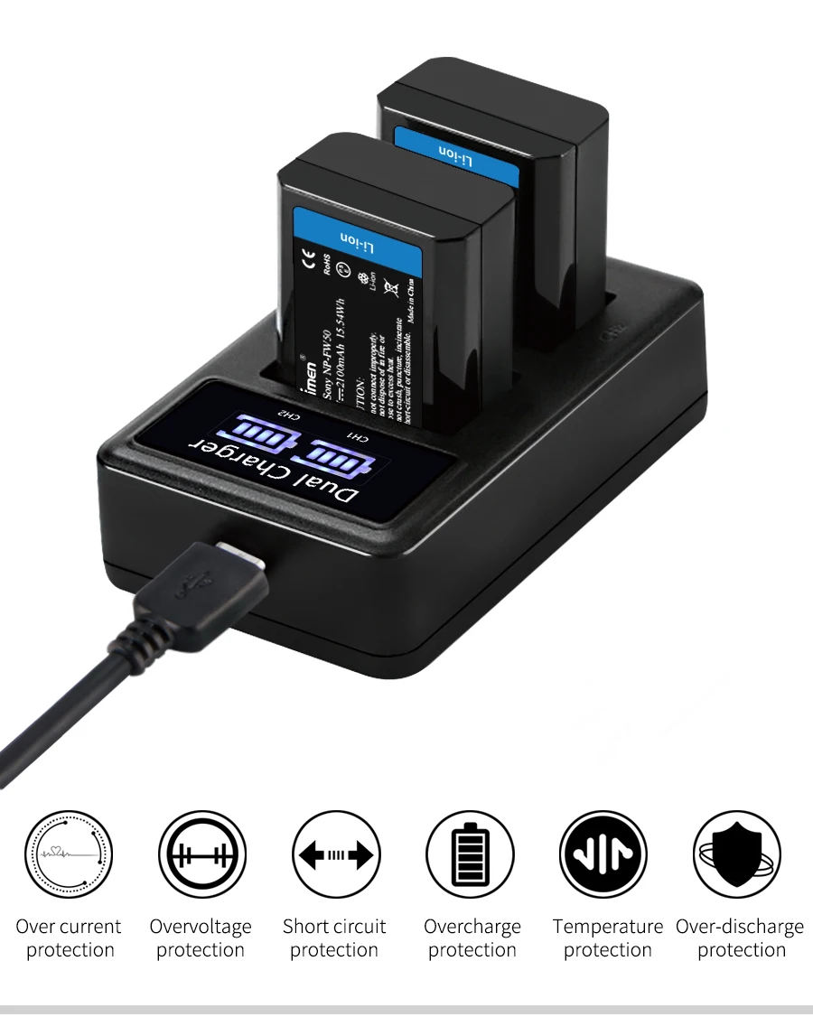 2 шт. 2100 мАч перезаряжаемый NP-FW50 NP FW50 npfw50 np fw50 np-fw50 батарея для цифровой камеры+ ЖК USB двойное зарядное устройство для sony NEX-3 a7R Alpha a6500 a6300 a6000 a5000 a3000 Аккумулятор камеры