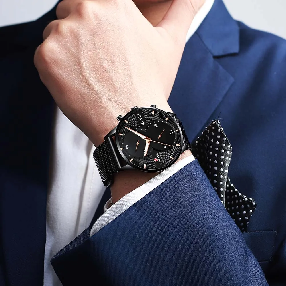 

Black Wristwatch Mens Chronograph Top Luxury Brand Steel Watches Men Fashion Date Sports Military montre homme Relogio Masculino