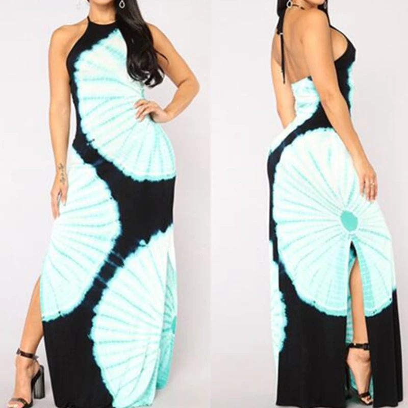 Сексуальные летние обтягивающие женские платья макси с разрезом Холтер открытая