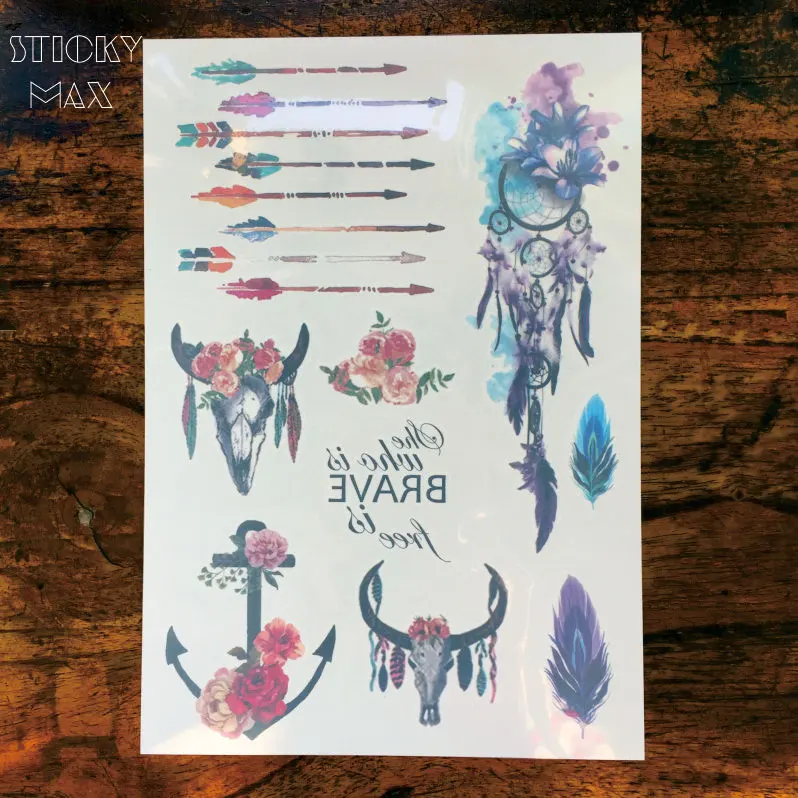 Цветочная Корона W12 1 шт. шикарная коровья голова временная татуировка с якорем