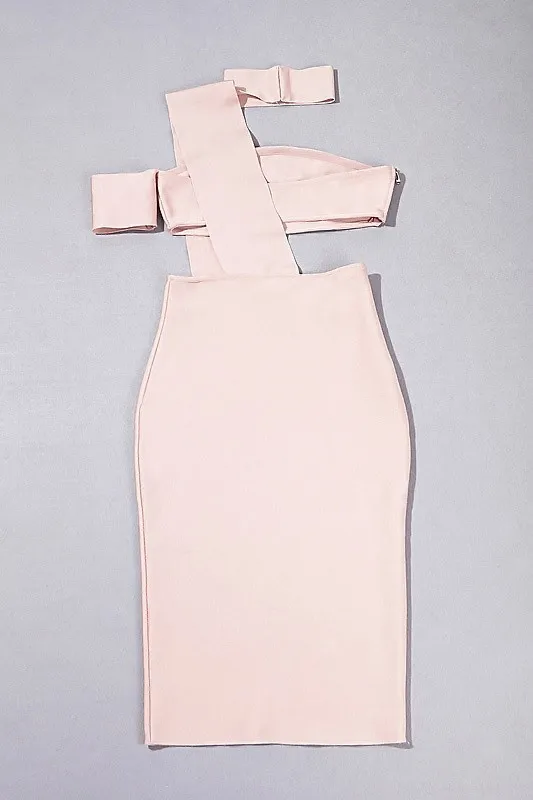 Женское Открытое платье на одно плечо розовое или черное однотонное Бандажное