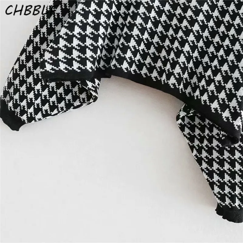 Женский трикотажный свитер CHBBLF клетчатый Свитер оверсайз с длинным рукавом
