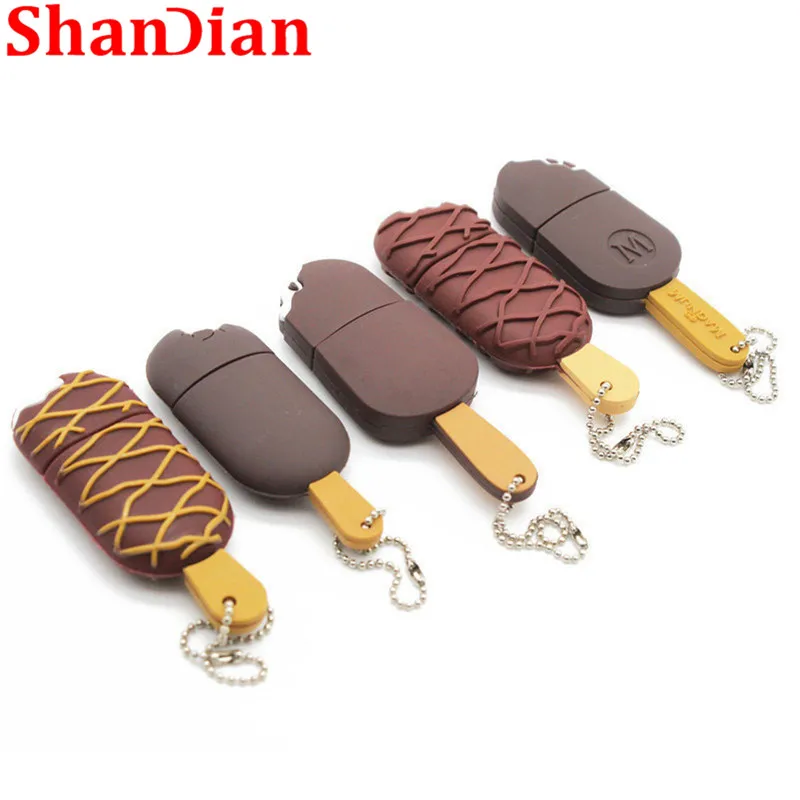 SHANDIAN мультфильм Мороженое Флешка usb флэш-диск 4 ГБ 8 ГБ 16 ГБ 32 ГБ 64GGB USB 2,0 карта памяти U диск подарок с цепочкой