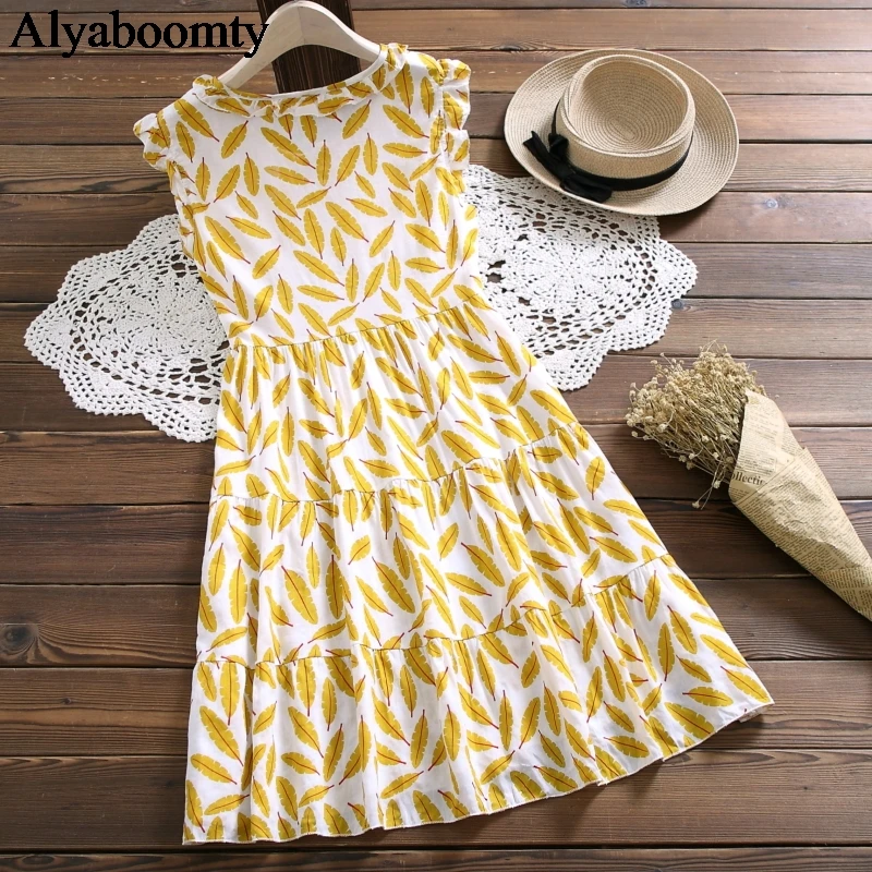 Японский Мори девушка летнее женское милое Многоуровневое платье желтый лист