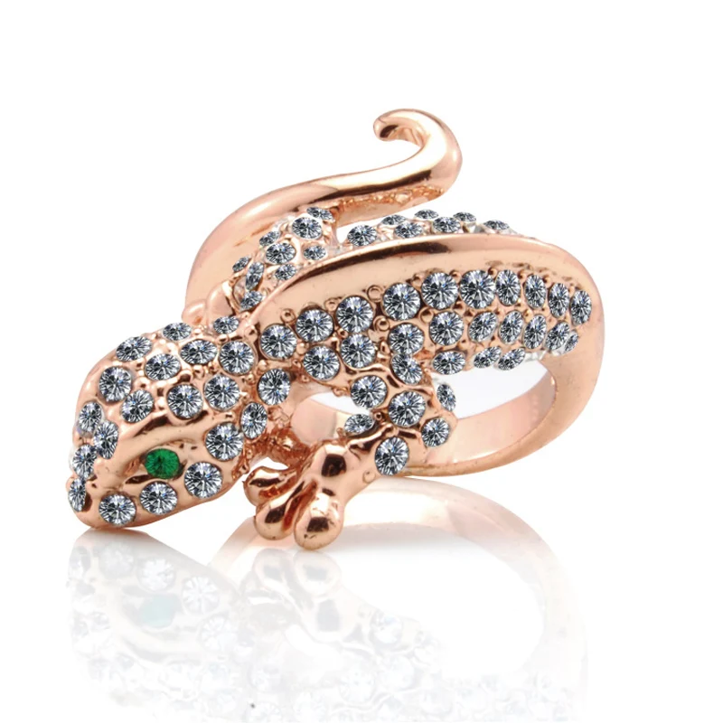 Женское кольцо с фианитом Ociki, вечерние кольца с ящерицей цвета розового золота, ювелирные изделия для девочек