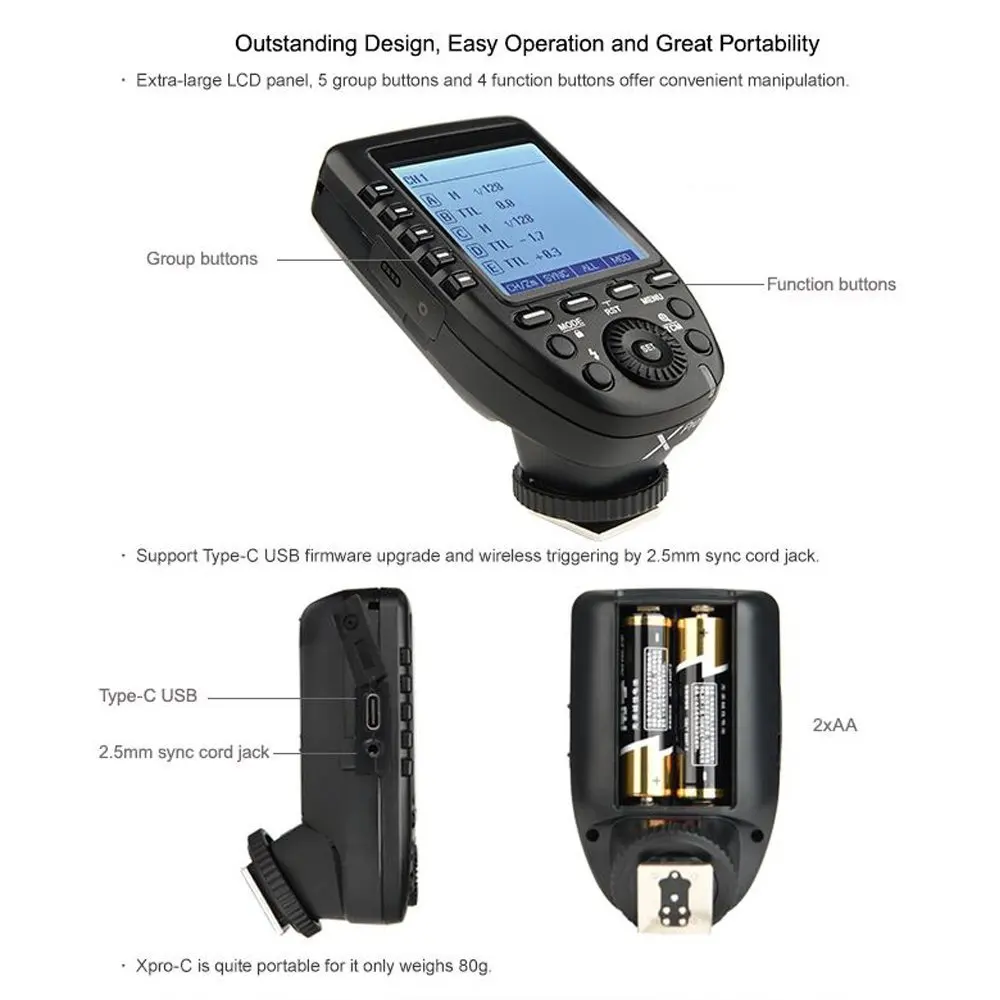 Godox новейшая xpro-c E-TTL 2,4G Беспроводная Высокоскоростная синхронизация 1/8000 s X система HSS вспышка триггер для камер Canon EOS